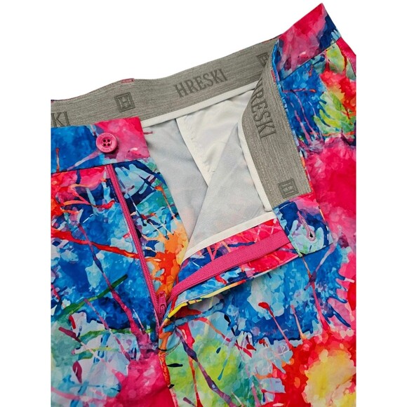HRESKI Golf Shorts Mens 44 Colorful Splatter Loud Print Tech Performance Flex - Picture 4 of 14